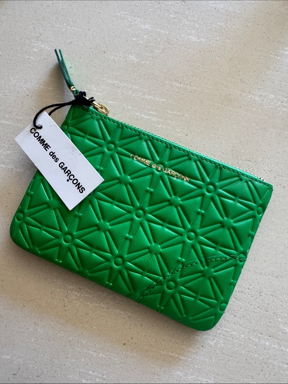 Brand New Comme des Garçons Green Leather Small Zip Wallet